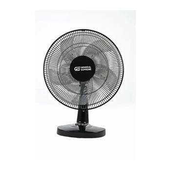 مروحة جنرال سوبربم طاولة 5 ريش - 3 سرعات -   تحكم ميكانيكي  - ماتور تحاسي قوي  - 55 واط  -  تعديل الارتفاع – وتوزيع الهواء  - مؤقت تايمرساعتين – 220 فولت  -50\60 هيرتز - لون اسود